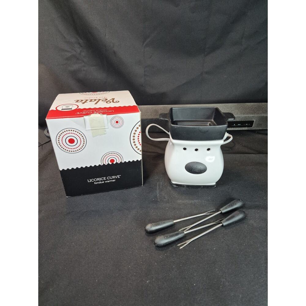 licorice Curve Velata Cheese And Chocolate Fondue Warmer With Forks Used Once..